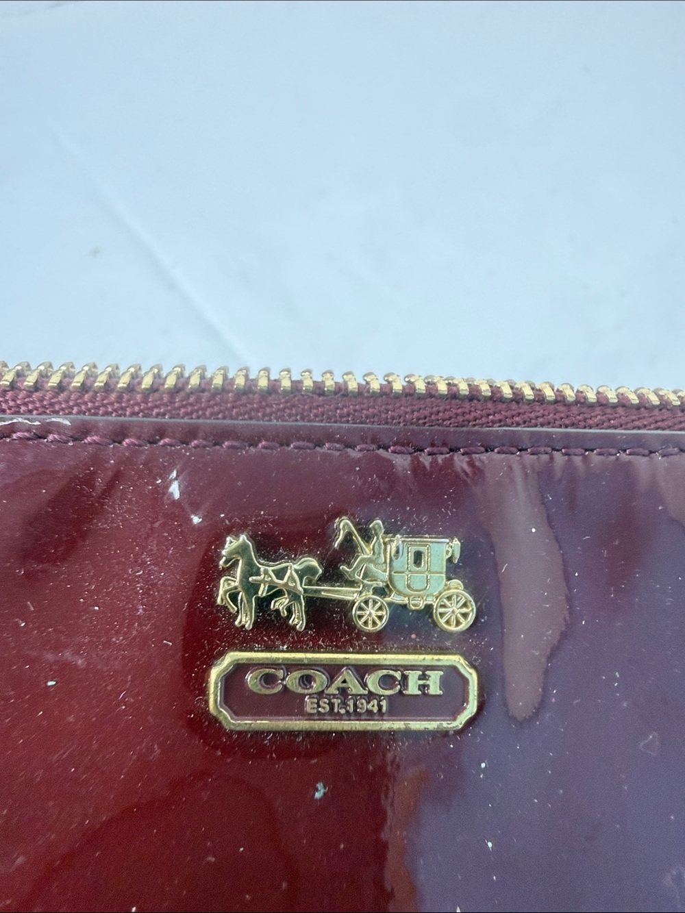 Coach Burgundy Patent Leather Wristlet with Gold Chain - Picture 6 of 9